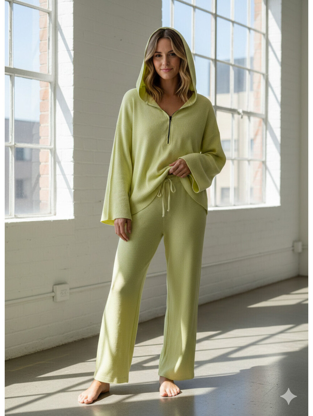 Vintage FITIGUES Waffle Knit 2pc Set NWT Lime Green Hoodie S / Pants M 90s